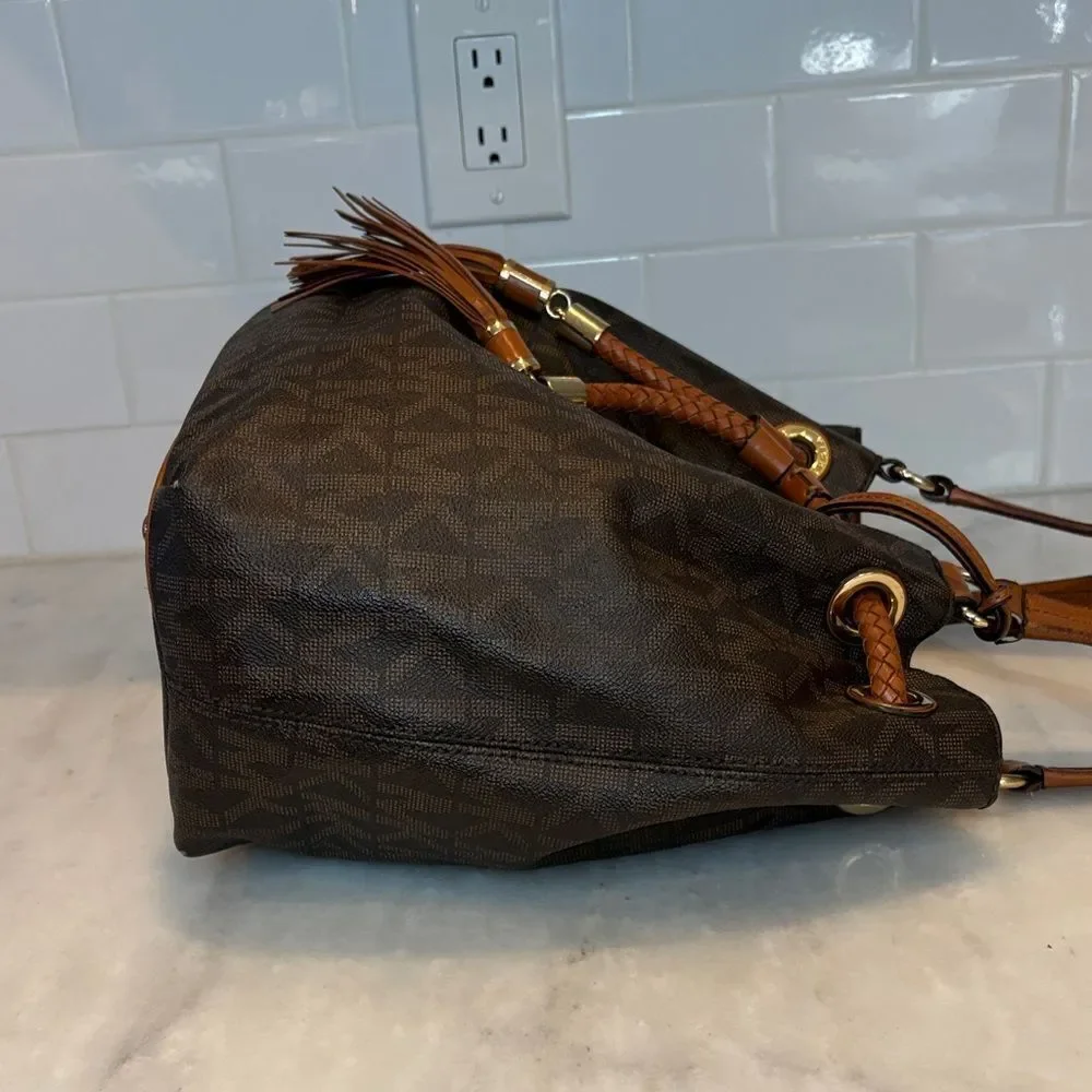 Michael Kors Bag Purse Handbag Leather Marina Signature Drawstring Tote Shoulder